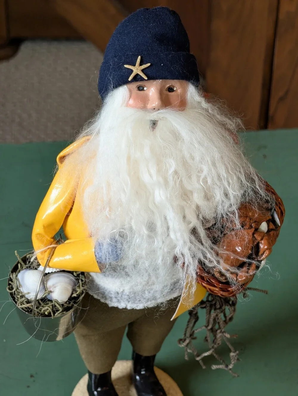 Byers' Choice Nautical Santa Yellow Slicker Crab Basket Signed Fisherman